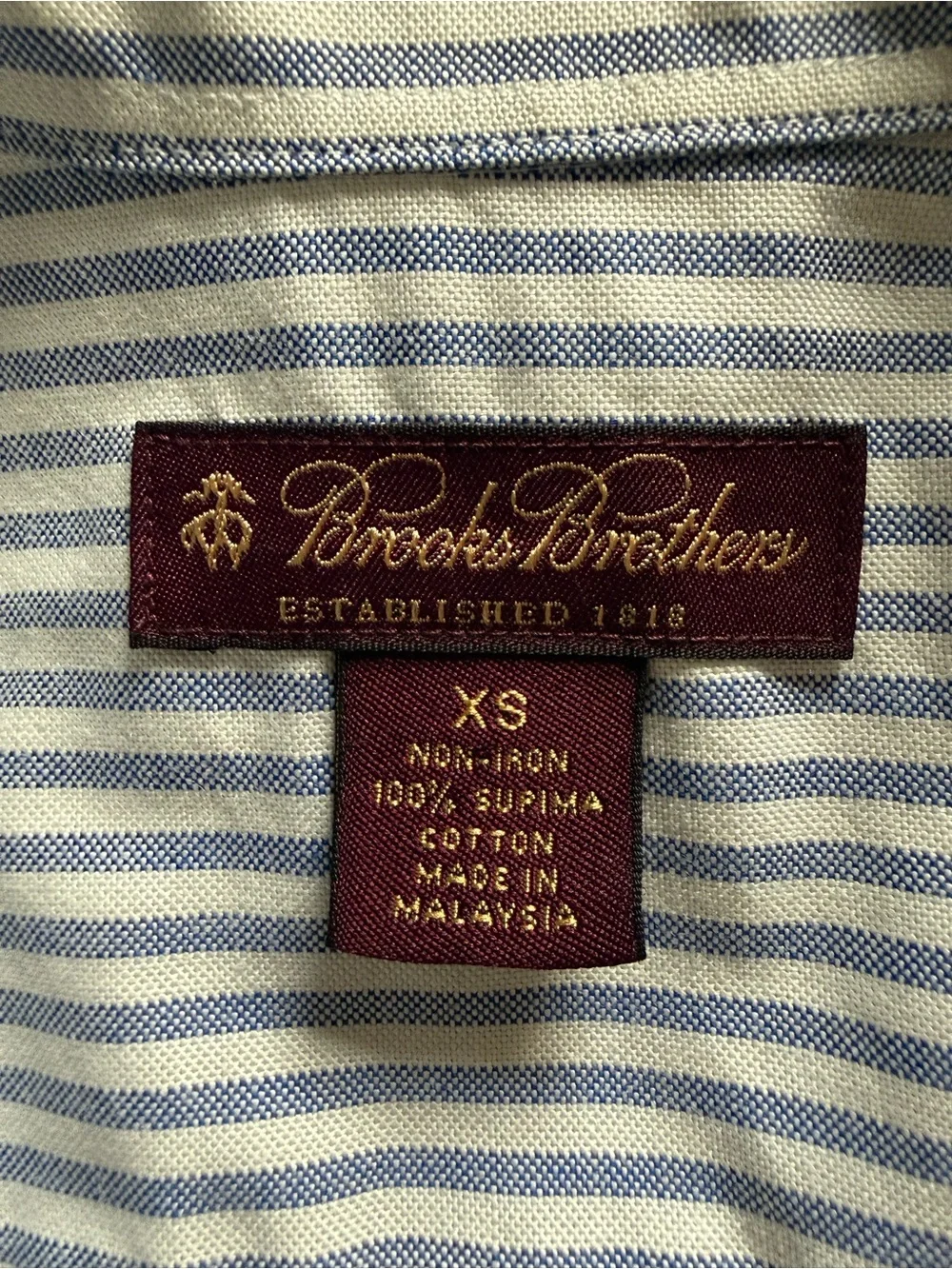 Brooks Brothers XS Blue White Stripe Supima Cotton Non-Iron Button Down Shirt